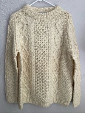 Vintage Passports of Pier 1 Hand-knit Wool Fisherman’s Cable-knit Sweater
